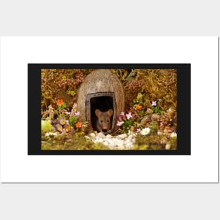 George the mouse in a log pile House at the door Posters and Art